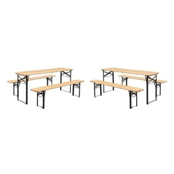 sweeek - Vouwbare tafel van dennenhout met 2 banken (set van 2)