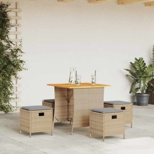 5-delige Tuinset met kussens poly rattan beige