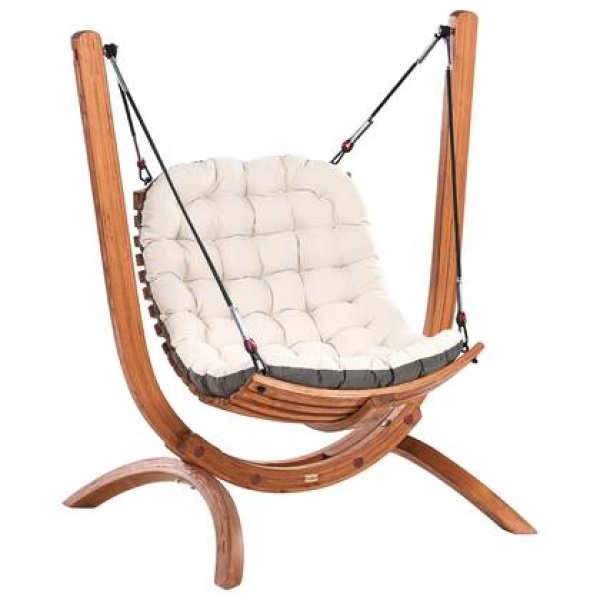 Beliani - ALLISTE - Tuinschommel - Lichtbeige - Larikshout