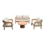 Livingfurn Loungeset Bilbao Teakhout, Met bank, 2 stoelen en tafeltje - Naturel