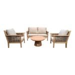 Livingfurn Loungeset Malaga Teakhout, Met bank, 2 stoelen en tafeltje - Naturel