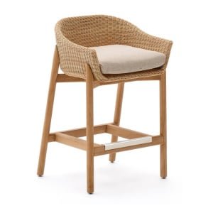 Kave Home Outdoor Barkruk 'Galea' Teakhout en rattan (zithoogte 75cm)