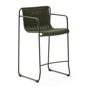 Kave Home Outdoor Barkruk 'Maurina' Touw en staal, kleur Groen (zithoogte 65cm)