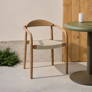 Kave Home Tuin / Eetkamerstoel 'Nina' Acaciahout, kleur Ecru