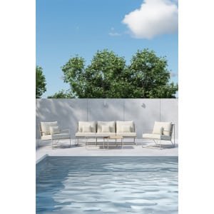 Nohr Loungeset 'Markesha' Met bank, 2 loungestoelen en 2 tafels, kleur Beige