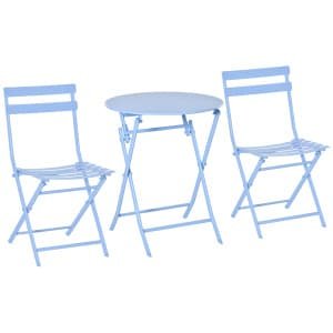 Outsunny 3-delige tuinset, weerbestendig, comfortabel en stijlvol, perfect voor buiten, 3 stoelen en tafel, lichtblauw | Aosom.nl