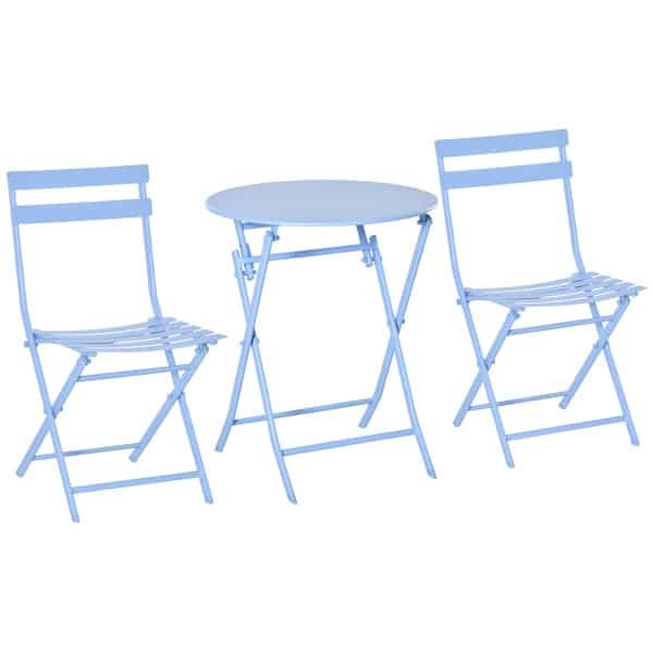 Outsunny 3-delige tuinset, weerbestendig, comfortabel en stijlvol, perfect voor buiten, 3 stoelen en tafel, lichtblauw | Aosom.nl