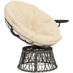 Outsunny 360° Draaibare Rattan Papasan Stoel met Kussen, Diameter 90 cm, Beige