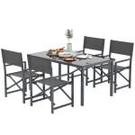 Outsunny 5-Delige Tuinset Stalen Eettafelset voor 4 met Opklapbare Stoelen en Glazen Tafel, Grijs