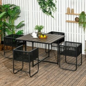 Outsunny 5-delige tuinset, luxe polyrattan, weerbestendig, comfortabele zitkussens, perfect voor buiten, zwart/grijs | Aosom.nl