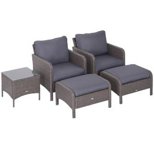 Outsunny 5-delige tuinset van polyrotan, weerbestendig, comfortabele loungeset met kussens, eenvoudig te reinigen, 210 x 70 x 65 cm, Grijs | Aosom.nl