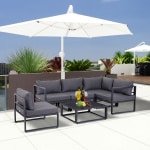 Outsunny 6-delige Tuinset, tuinbankset voor 4-5 personen, Aluminium met polyester en gehard glas, inclusief kussens, Grijs | Aosom.nl