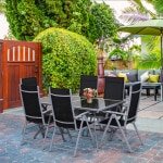 Outsunny 7-delige tuinset, moderne aluminium eetkamerzitgroep, weerbestendig, inklapbare stoelen, comfortabel, 210 x 120 x 75 cm, zwart | Aosom.nl