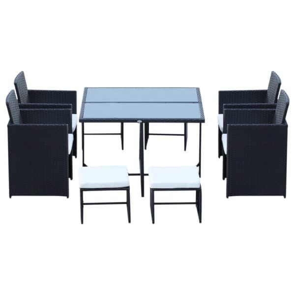 Outsunny 9/11/13-delige tuinset, luxe rotan zitgroep, weerbestendig, comfortabel, eenvoudig te onderhouden, 220 x 150 x 75 cm, zwart | Aosom.nl