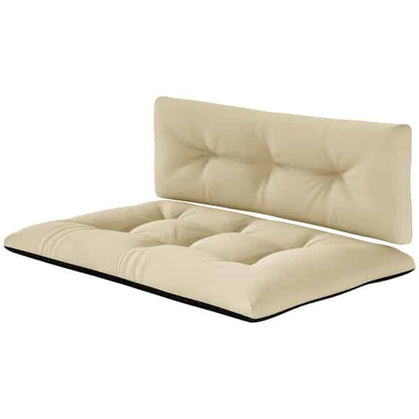 Outsunny Palletkussenset 2-delig Zitkussen en Rugleuning met Getuft Ontwerp 120 x 77 x 10 cm Beige