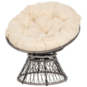 Outsunny Papasan stoel, rotan fauteuil met kussen, draaibaar, weerbestendig, luxe design, 87 x 97 x 86 cm, beige | Aosom.nl