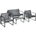 Outsunny Tuin Loungeset 4-stuurs Tuinmeubelset 114x70cm Bank Gepoedercoated Staal, Gewatteerde kussens,Weerbestendig, grijs | Aosom.nl