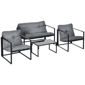 Outsunny Tuin Loungeset 4-stuurs Tuinmeubelset 114x70cm Bank Gepoedercoated Staal, Gewatteerde kussens,Weerbestendig, grijs | Aosom.nl
