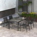 Outsunny Tuinmeubelset, stijlvolle tuinset met 1 tafel en 4 stoelen, weerbestendig en onderhoudsvriendelijk, 150 x 87 x 72 cm, Grijs | Aosom.nl