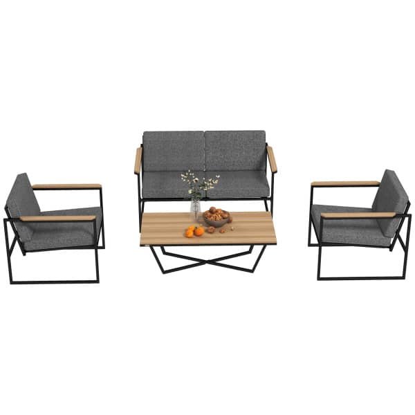 Outsunny Weerbestendige 4-Persoons Tuinset Balkonset met 2-Persoons Sofa, 2 Stoelen en Salontafel Grijs