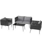 Outsunny Weerbestendige Tuinset voor 4 Personen met Dubbele Sofa, Fauteuils en Glazen Tafel Inclusief Kussens Lichtgrijs