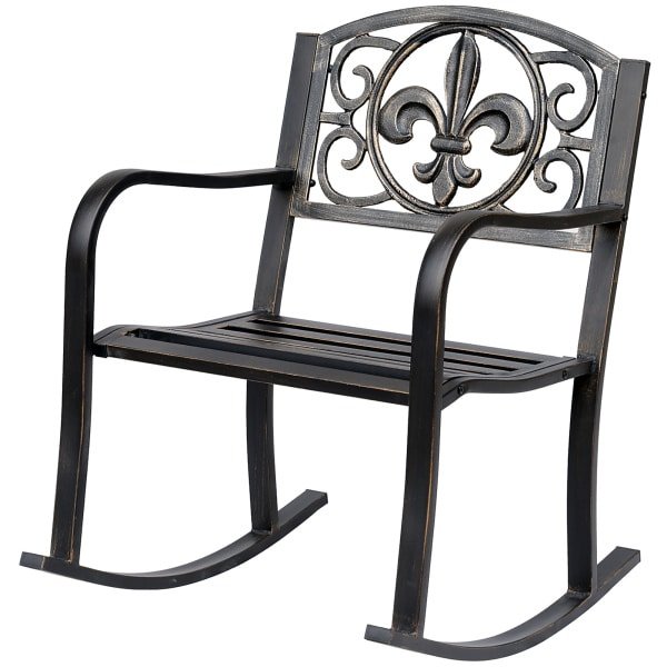 Outsunny schommelstoel, antieke tuinmeubel, duurzaam metaal, weerbestendig, elegante uitstraling, comfortabel, brons | Aosom.nl