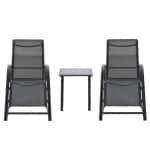 Outsunny tuin loungeset, luxe 2 ligstoelen met bijzettafel, ademende stof, robuust metalen frame, weerbestendig, zwart | Aosom.nl