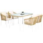 Outsunny tuinset, 5-delig, comfortabel rattanlook, met zit- en rugkussens, roestvrij aluminium frame, weerbestendig, geel/wit/beige | Aosom.nl