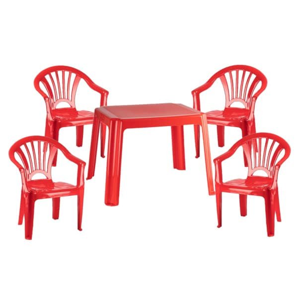 Plasticforte kinder tuinset - tafel met 4x stoelen - rood - Kunststof -