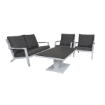 Qopps loungeset 2 zits bank met 2 lounge tuinstoelen en hoogte verstelbare koffie tafel