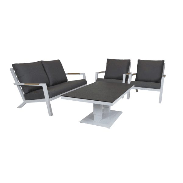 Qopps loungeset 2 zits bank met 2 lounge tuinstoelen en hoogte verstelbare koffie tafel