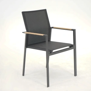 Stapelstoel Delia Zwart teak arm