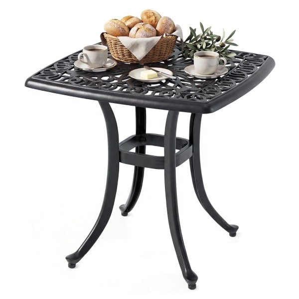 Buitenbijzettafel van Gegoten Aluminium Vierkante Roestvrije Tuintafel met Geïntegreerd Gat voor Parasol