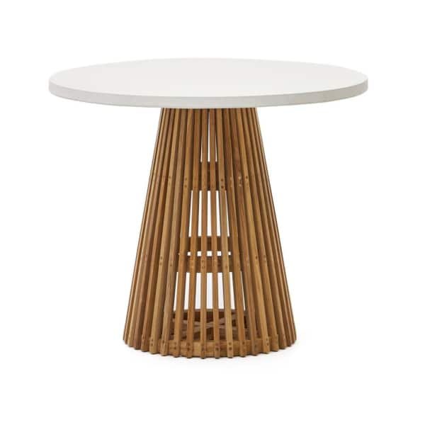 Kave Home Ronde Bistrotafel 'Alcaufar' Cement en Teakhout, 90cm, kleur Wit