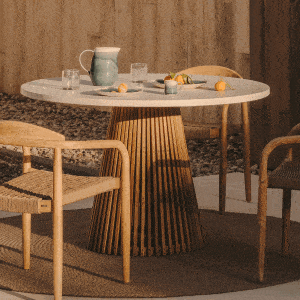 Kave Home Ronde Eettafel 'Alcaufar' Cement en Teakhout, 120cm, kleur Wit