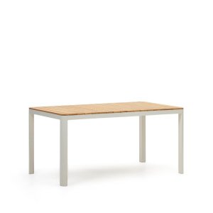 Kave Home Tuintafel 'Bona' Teakhout, 163 x 90cm, kleur Naturel/Wit