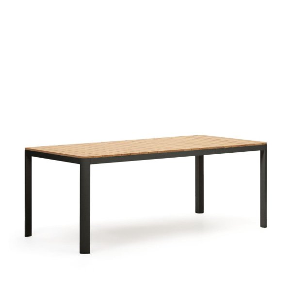 Kave Home Tuintafel 'Bona' Teakhout, 200 x 100cm, kleur Naturel/Zwart
