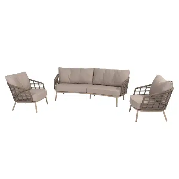 Loungeset Puglia Latte Set 3 delig 3 zits Kussens 4SO Lounge Bank Stoelen Buiten Tuin 4 Seasons Outd