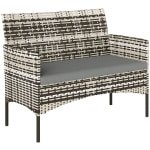 Outsunny 2-zits rattan tuinbank PE-Rattan outdoor-terrassenbank met kussen, antislipmatten, stalen frame, lichtgrijs