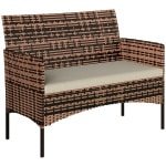 Outsunny 2-zits rattan tuinsofa PE-rattan outdoor terras-sofa met kussen, anti-slipmatten, stalen frame, Khaki