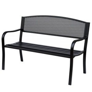 Outsunny 2-zits tuinbank, stevig staal, weerbestendig, elegant design, comfortabel, 120 x 60 x 80 cm, zwart | Aosom.nl