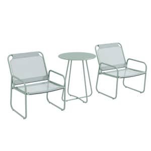Outsunny 3-delige tuinmeubelset, comfortabel, 2 ademende stoelen, stevige ronde tafel Ø60 cm, perfect voor buiten, groen | Aosom.nl