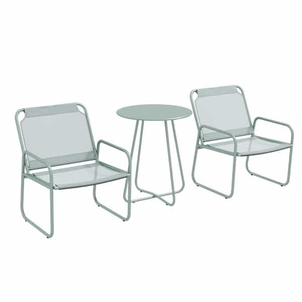 Outsunny 3-delige tuinmeubelset, comfortabel, 2 ademende stoelen, stevige ronde tafel Ø60 cm, perfect voor buiten, groen | Aosom.nl