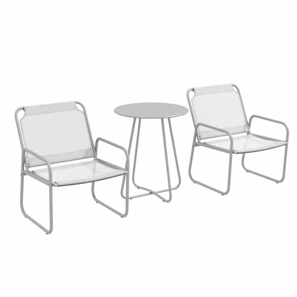 Outsunny 3-delige tuinmeubelset, weerbestendig, 2 ademende stoelen, ronde tafel Ø60 cm, perfect voor buiten, lichtgrijs | Aosom.nl