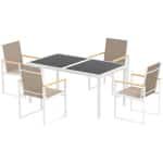 Outsunny 5-delig eetset voor buiten, tafel met gehard glas, 4 stoelen, weerbestendig, stalen frame, terrasmeubilair, Meerkleurig