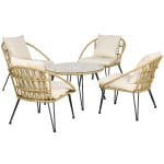 Outsunny 5-delige tuinmeubelset, Boho-stijl, weerbestendig, perfect voor buiten, 82 x 82 x 50 cm, beige, natuur | Aosom.nl