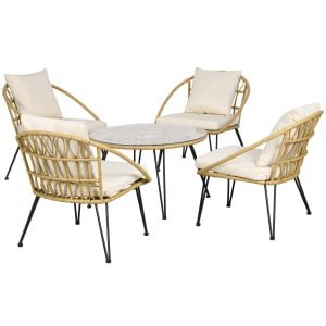 Outsunny 5-delige tuinmeubelset, Boho-stijl, weerbestendig, perfect voor buiten, 82 x 82 x 50 cm, beige, natuur | Aosom.nl