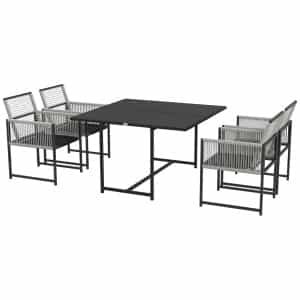 Outsunny 5-delige tuinmeubelset, weerbestendig, comfortabel, inclusief 1 tafel en 4 stoelen, perfect voor buiten, lichtgrijs, zwart | Aosom.nl