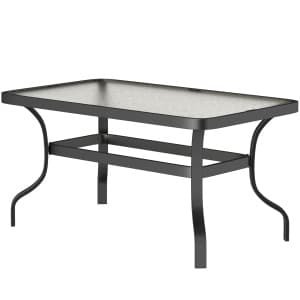 Outsunny Bijzettafel van Gehard Glas Koffietafel met Golfpatroon, Afgeronde Hoeken Balkontafel 95x55 cm Zwart