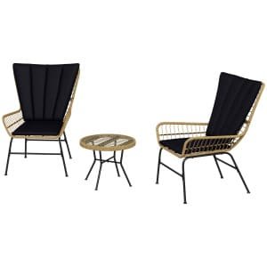 Outsunny Bistroset, stijlvolle Boho-stijl, weerbestendig en duurzaam, perfect voor balkon, 78 x 68 x 95 cm, zwart | Aosom.nl